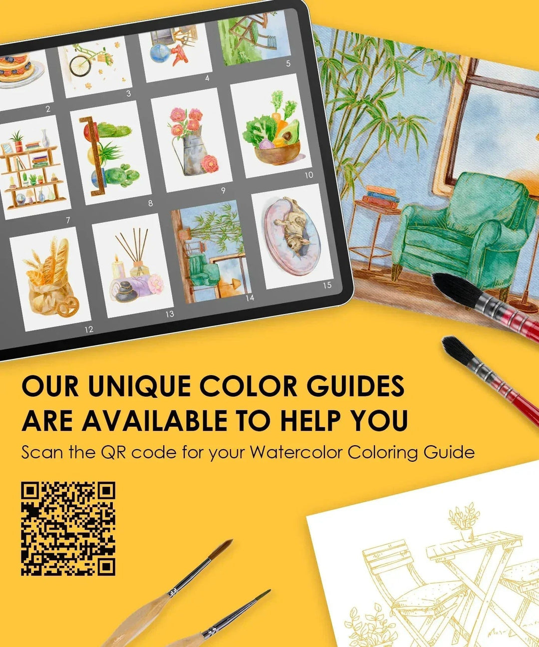 Grabie Gifts 15 Sheets 140LB Essential-Themed Watercolor Coloring Book | Grabie
