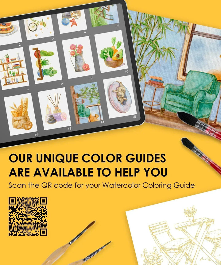 Grabie Gifts 15 Sheets 140LB Essential-Themed Watercolor Coloring Book | Grabie