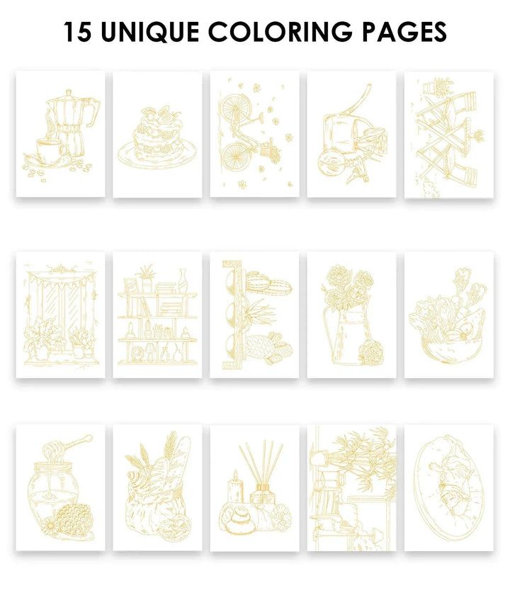 Grabie Gifts 15 Sheets 140LB Essential-Themed Watercolor Coloring Book | Grabie