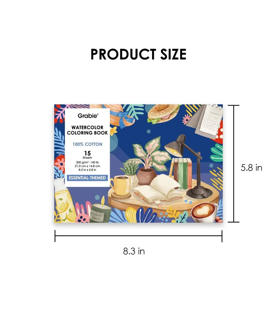 Grabie Gifts 15 Sheets 140LB Essential-Themed Watercolor Coloring Book | Grabie