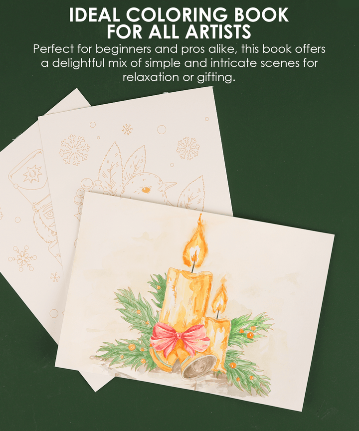 Grabie Gifts 15 Sheets 140LB Holiday-Themed Watercolor Coloring Book | Grabie