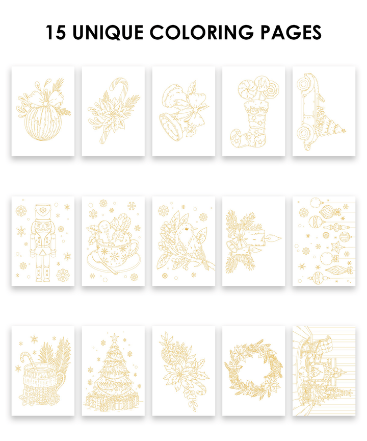 Grabie Gifts 15 Sheets 140LB Holiday-Themed Watercolor Coloring Book | Grabie