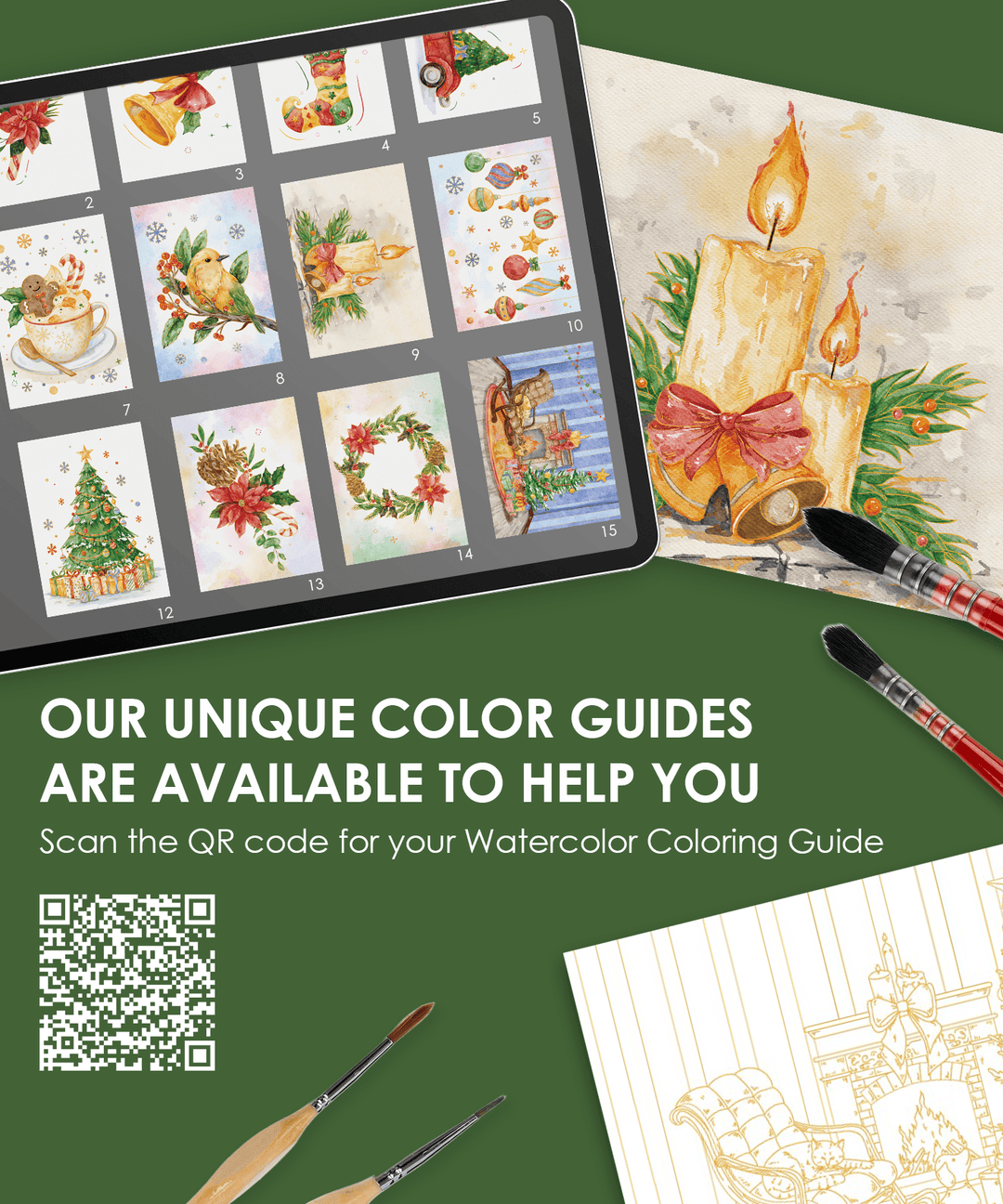 Grabie Gifts 15 Sheets 140LB Holiday-Themed Watercolor Coloring Book | Grabie