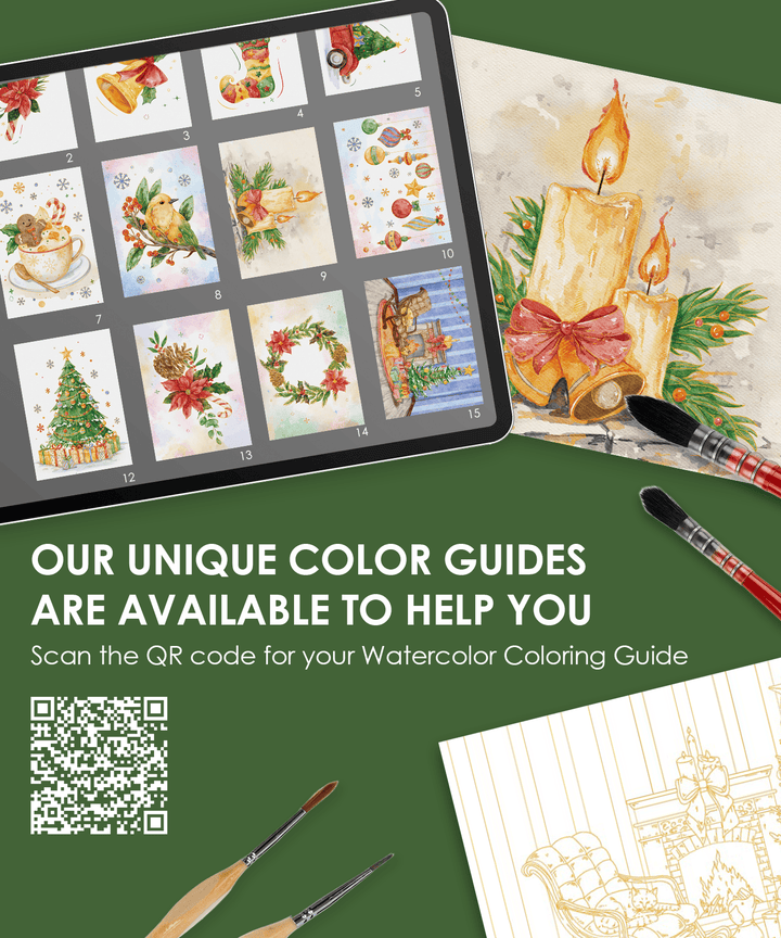 Grabie Gifts 15 Sheets 140LB Holiday-Themed Watercolor Coloring Book | Grabie