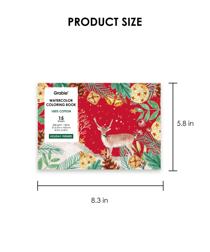 Grabie Gifts 15 Sheets 140LB Holiday-Themed Watercolor Coloring Book | Grabie
