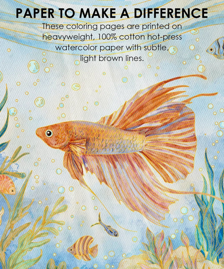 Grabie Gifts 15 Sheets 140LB Ocean-Themed Watercolor Coloring Book