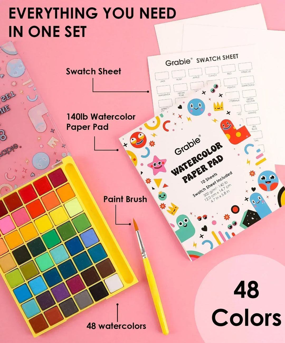 Grabie Gifts All-In-One Watercolor Set of 48
