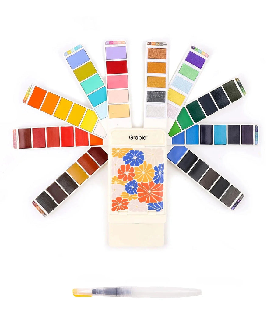Grabie Gifts Foldable Watercolor Set Of 56 With Water Brush - Beige