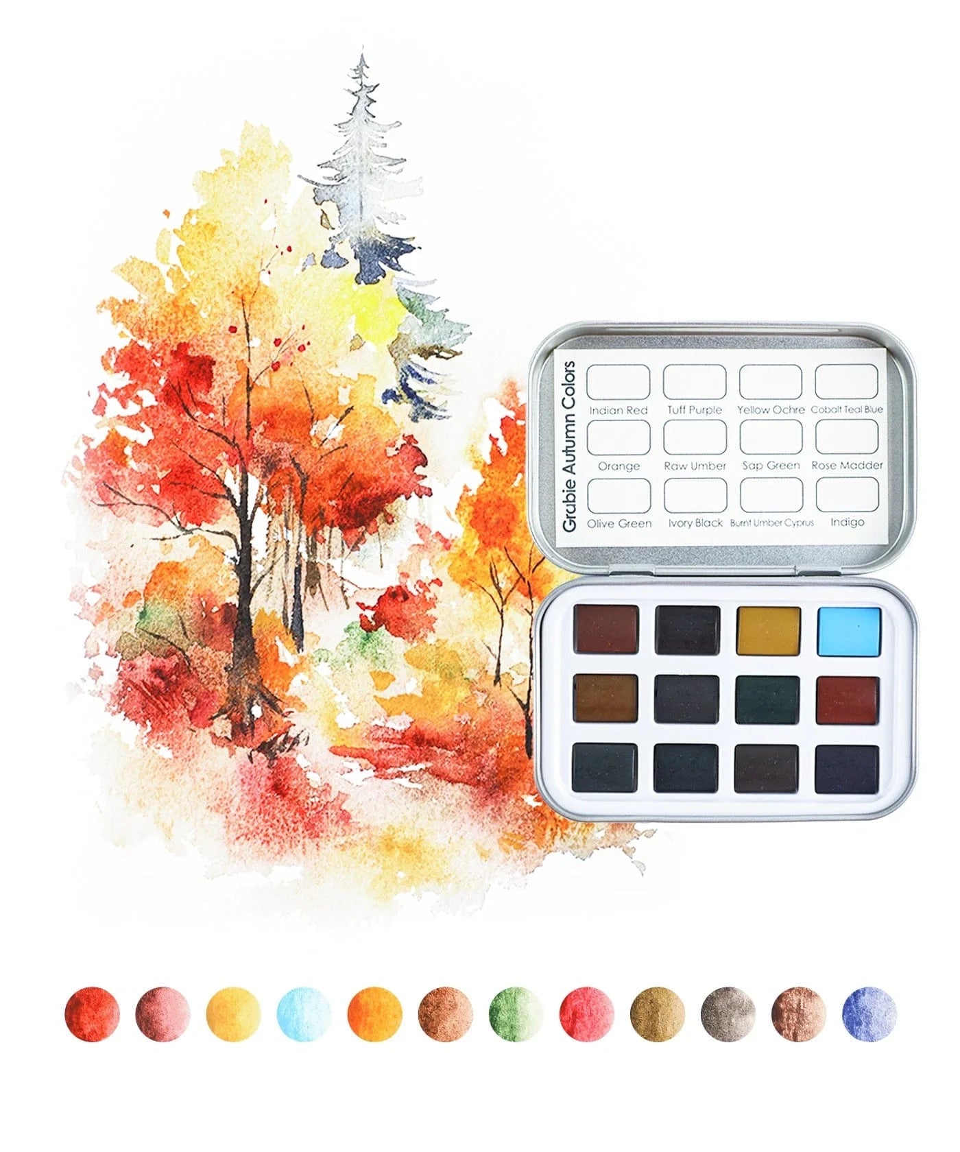 Grabie Gifts Watercolor Pocket Set of 12 - Autumn Colors