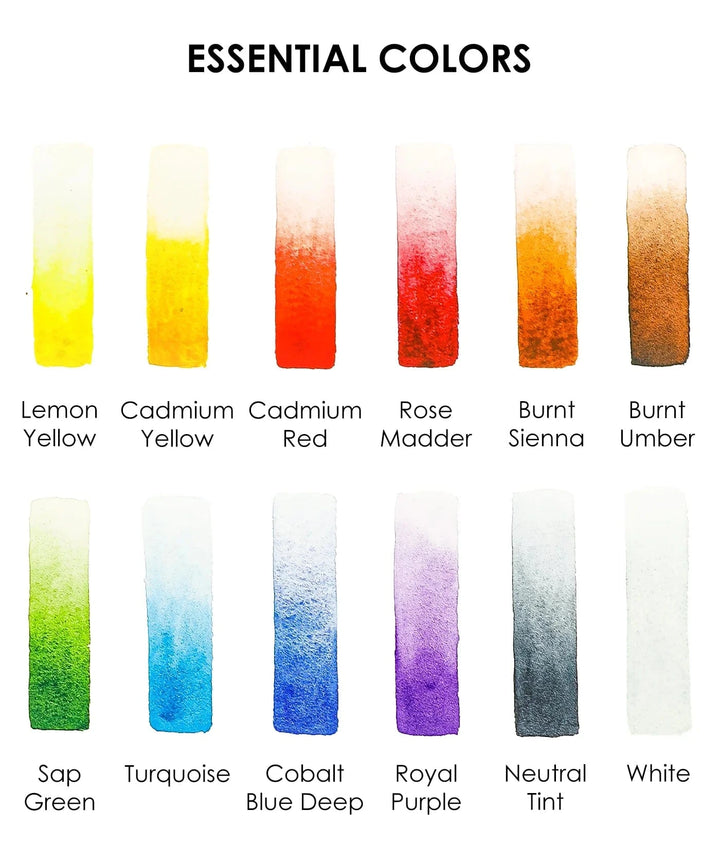 Grabie Gifts Watercolor Pocket Set of 12 - Essential Colors