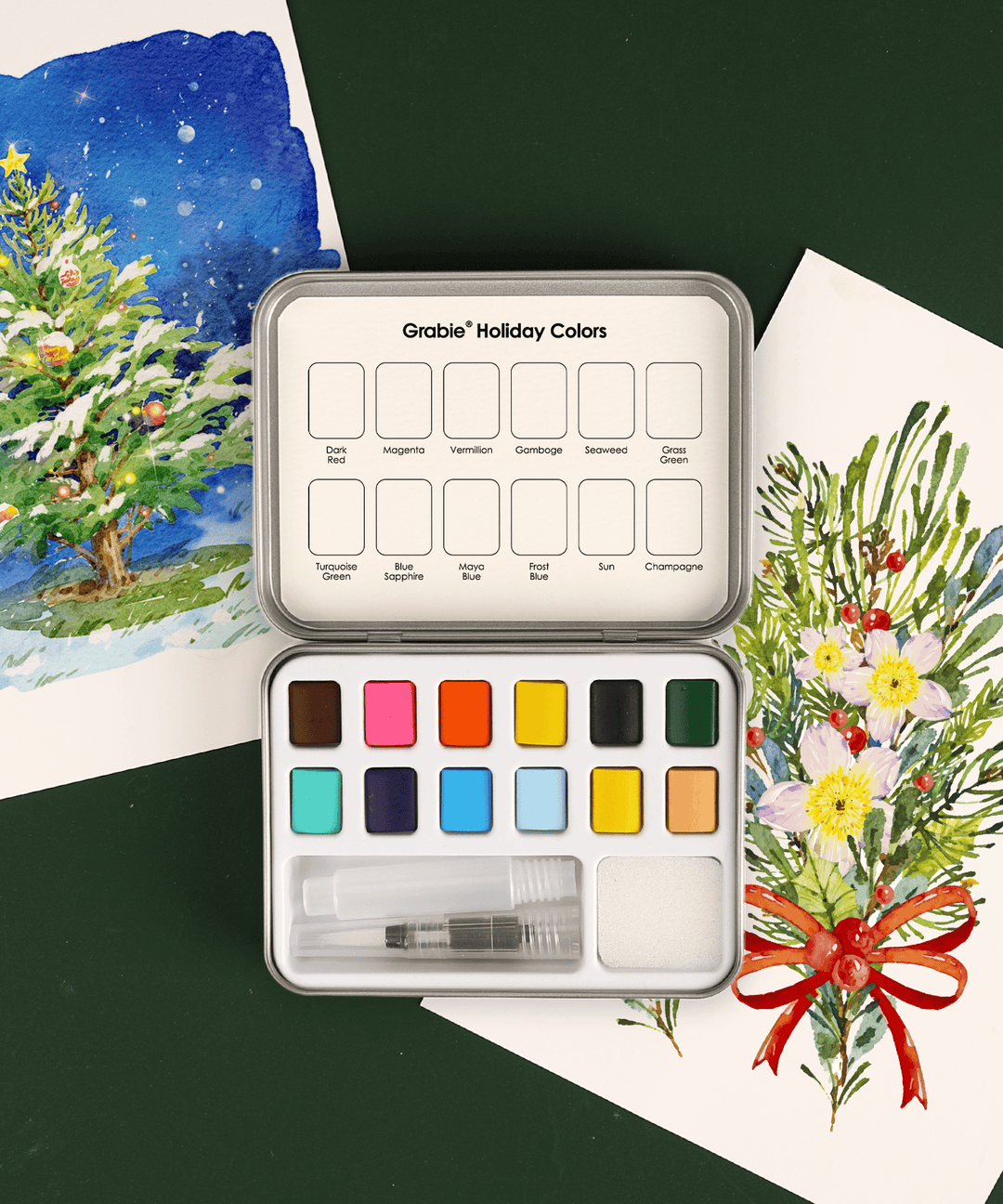Grabie Gifts Watercolor Pocket Set of 12 - Holiday Colors | Grabie