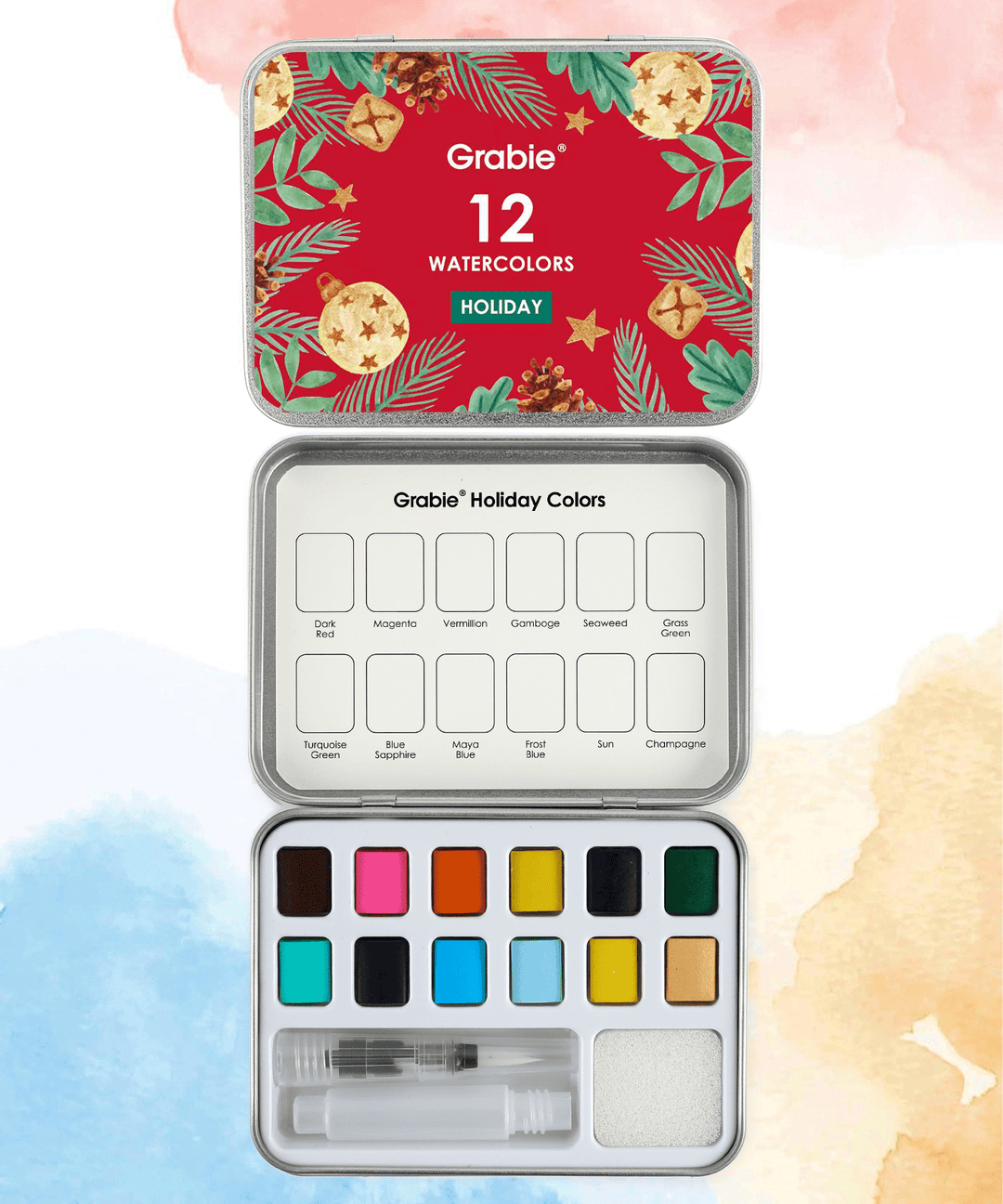 Grabie Gifts Watercolor Pocket Set of 12 - Holiday Colors | Grabie