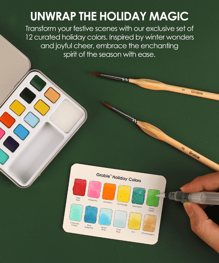 Grabie Gifts Watercolor Pocket Set of 12 - Holiday Colors | Grabie