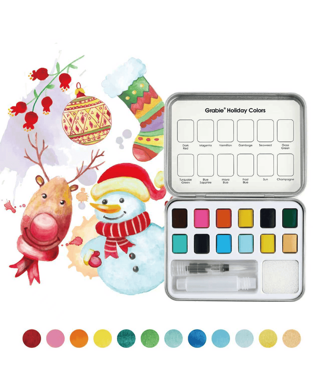 Grabie Gifts Watercolor Pocket Set of 12 - Holiday Colors | Grabie