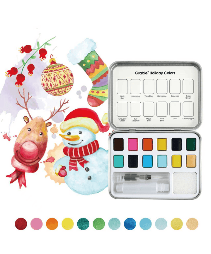 Grabie Gifts Watercolor Pocket Set of 12 - Holiday Colors | Grabie