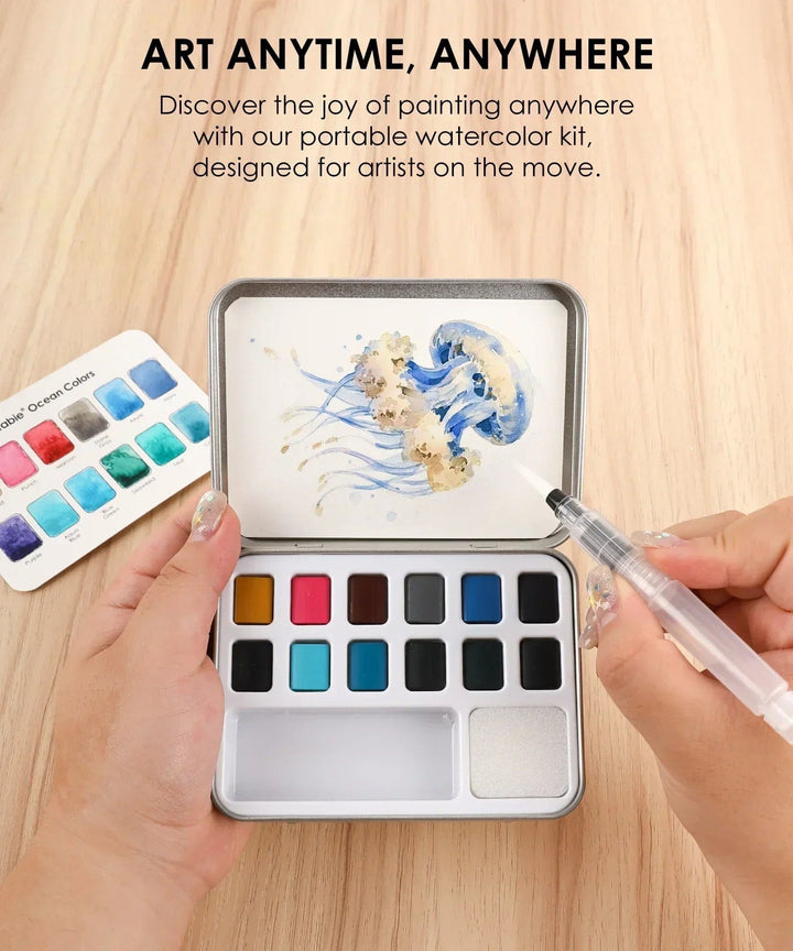 Grabie Gifts Watercolor Pocket Set of 12 - Ocean Colors | Grabie