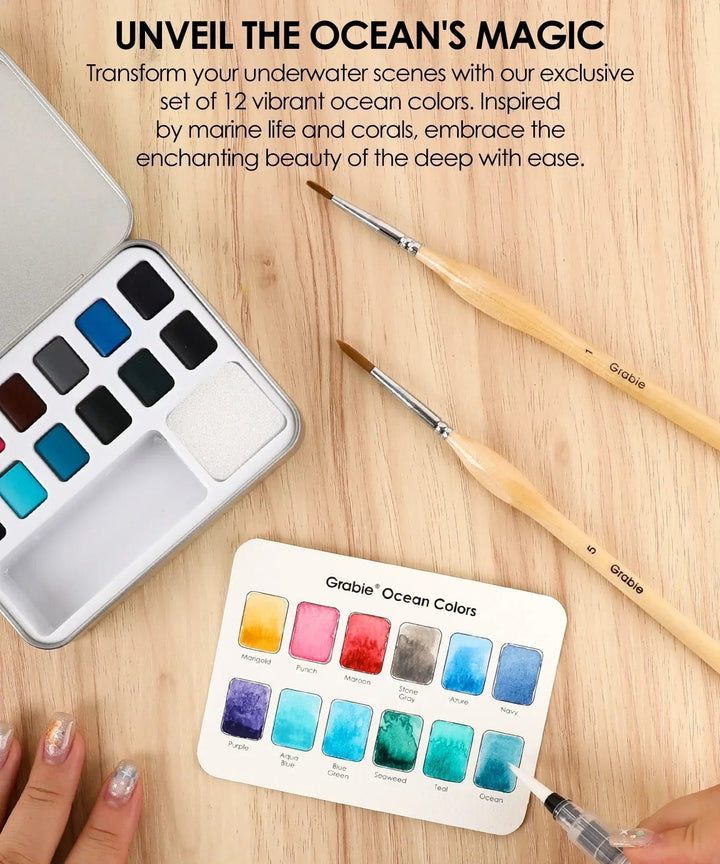 Grabie Gifts Watercolor Pocket Set of 12 - Ocean Colors | Grabie