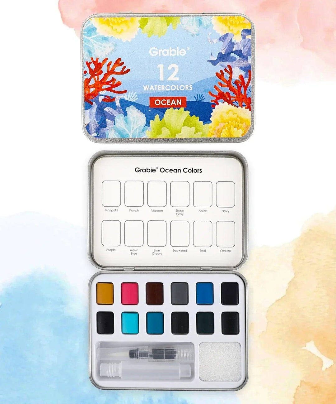 Grabie Gifts Watercolor Pocket Set of 12 - Ocean Colors | Grabie