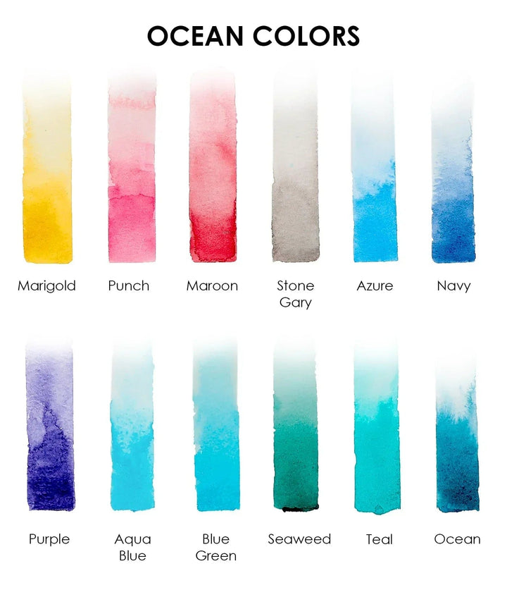 Grabie Gifts Watercolor Pocket Set of 12 - Ocean Colors | Grabie