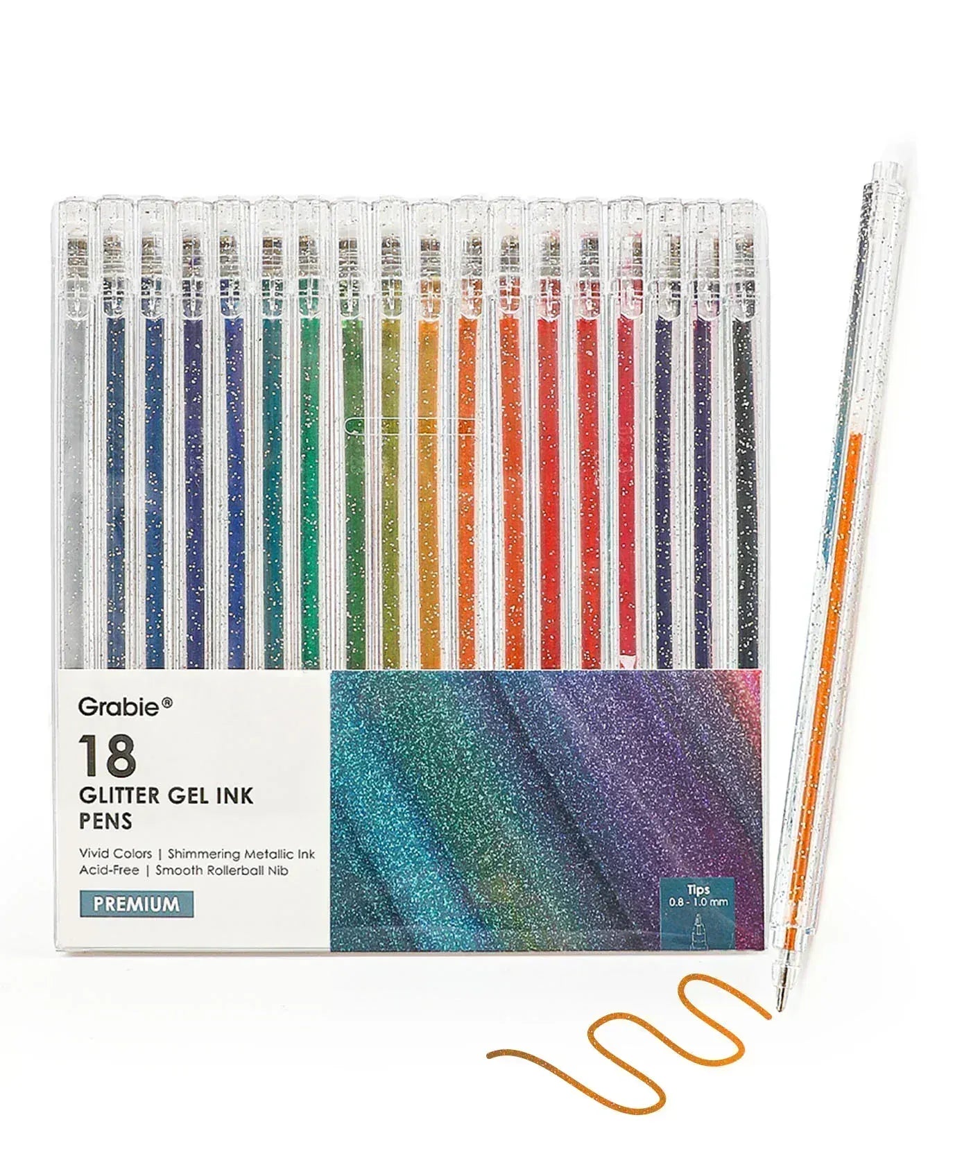 Grabie Paper Capped Iridescent Glitter Gel Ink Pen Set Of 18