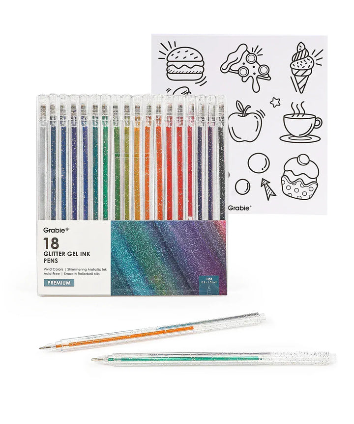 Grabie Paper Capped Iridescent Glitter Gel Ink Pen Set Of 18