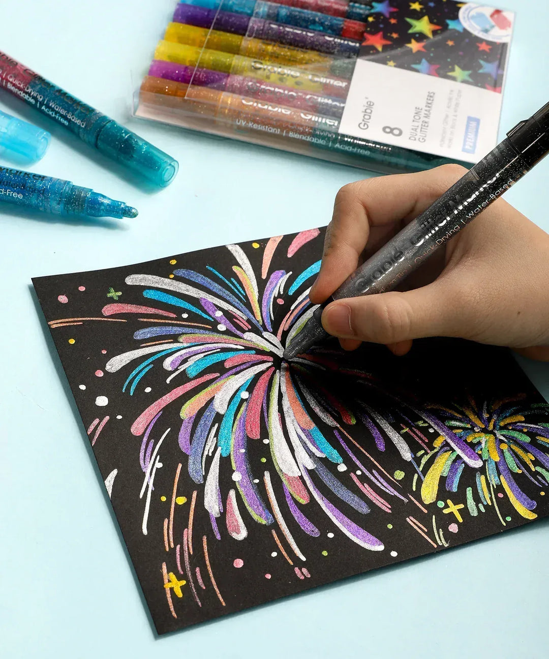 Grabie Paper Dual Tone Iridescent Glitter Acrylic Paint Marker Set Of 8