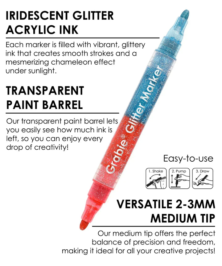 Grabie Paper Dual Tone Iridescent Glitter Acrylic Paint Marker Set Of 8