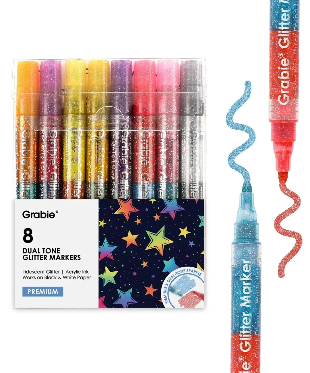 Grabie Paper Dual Tone Iridescent Glitter Acrylic Paint Marker Set Of 8