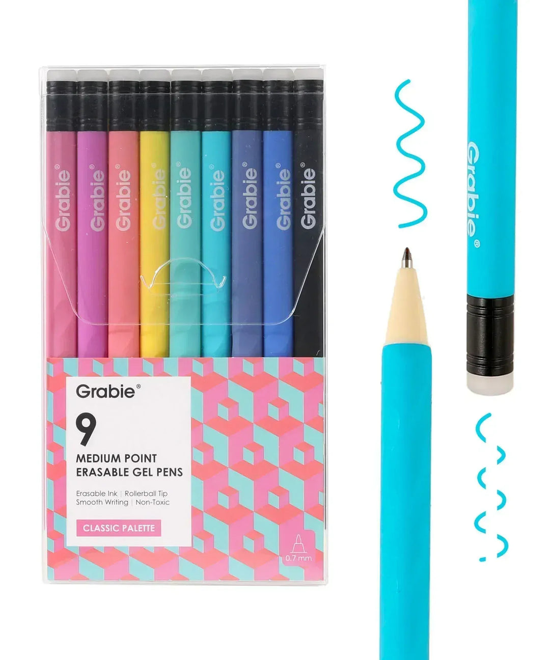 Grabie Paper Medium Point Erasable Gel Pen Set - Classic Palette of 9