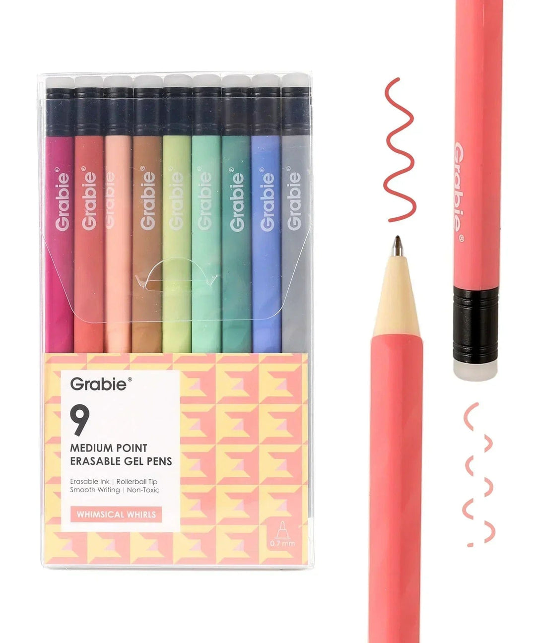 Grabie Paper Medium Point Erasable Gel Pen Set - Whimsical Whirls of 9 | Grabie