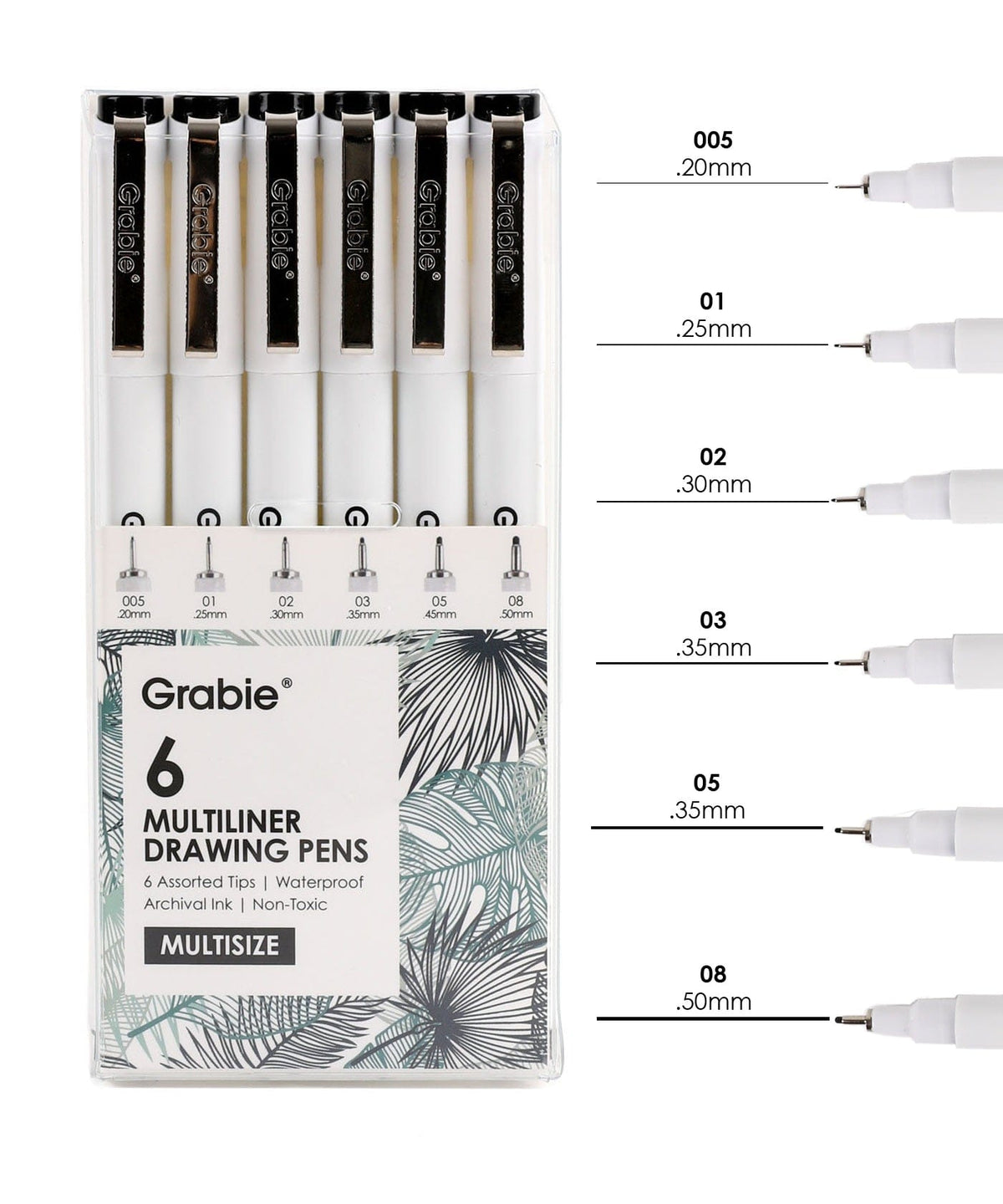 Grabie Paper Waterproof Multiliner Drawing Pen Set - Black Ink Set of 6 | Grabie