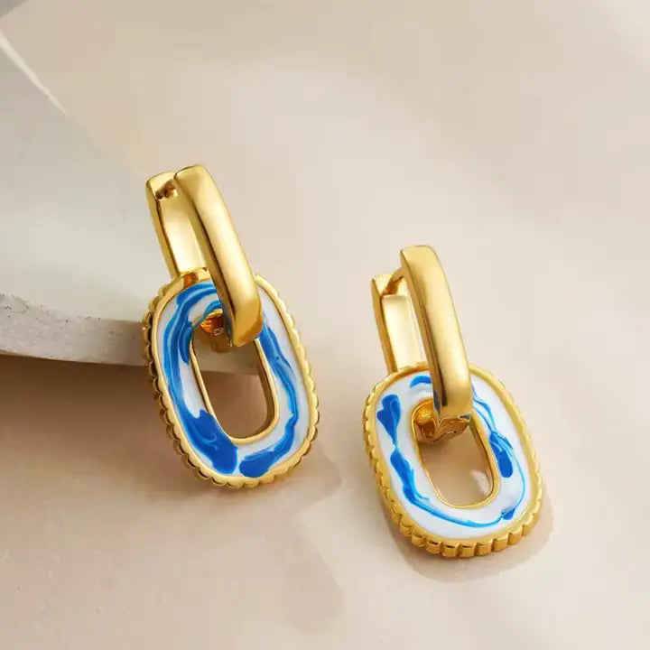 Gracefully Fashion Watercolor Oval Charm Earrings