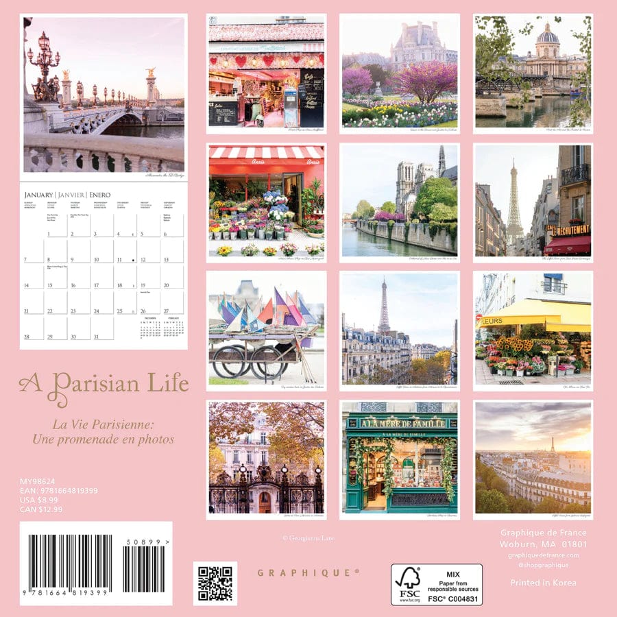 Graphique de France Calendars A Parisian Life 7 x 7 Mini Calendar