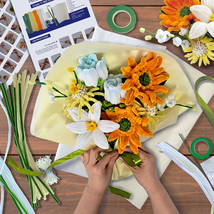 Hands Craft Gifts Chenille Flower Bouquet Craft Kit - Orange Flowers