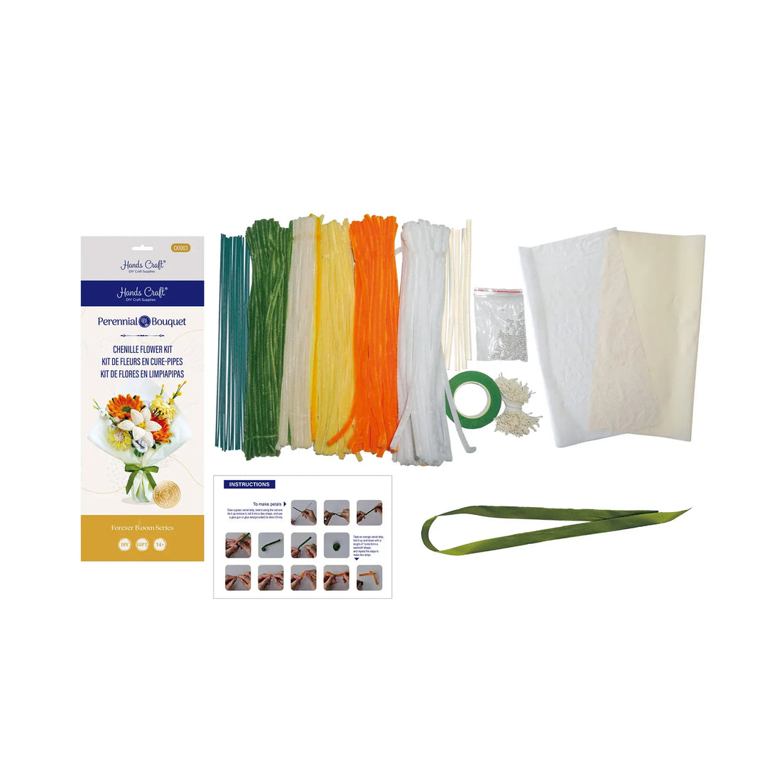 Hands Craft Gifts Chenille Flower Bouquet Craft Kit - Orange Flowers