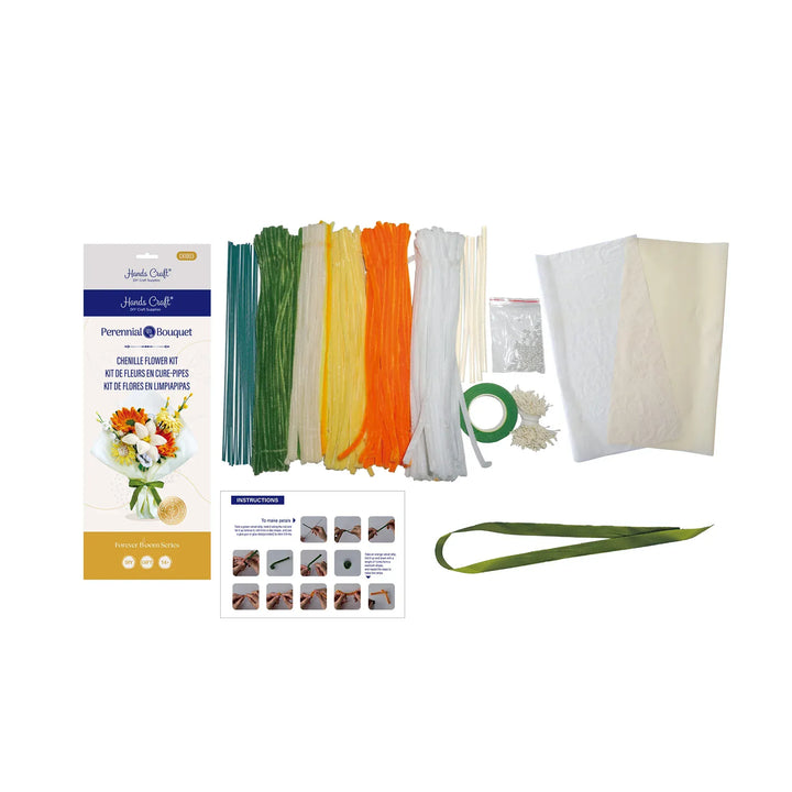 Hands Craft Gifts Chenille Flower Bouquet Craft Kit - Orange Flowers