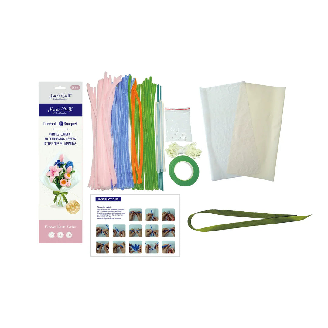 Hands Craft Gifts Chenille Flower Bouquet Craft Kit - Pink & Blue Flowers