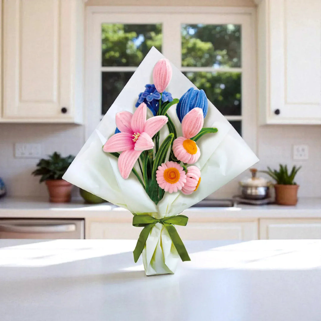 Hands Craft Gifts Chenille Flower Bouquet Craft Kit - Pink & Blue Flowers