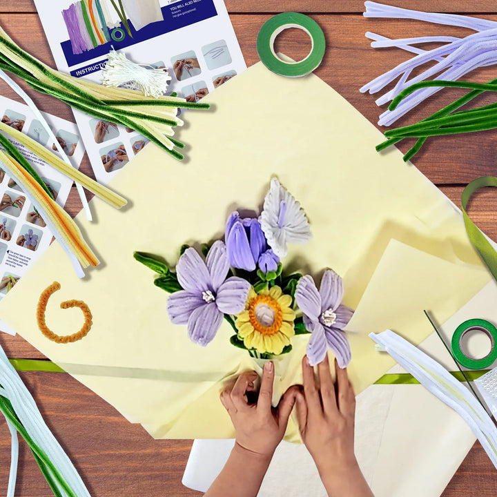 Hands Craft Gifts Chenille Flower Bouquet Craft Kit - Yellow & Purple Mix