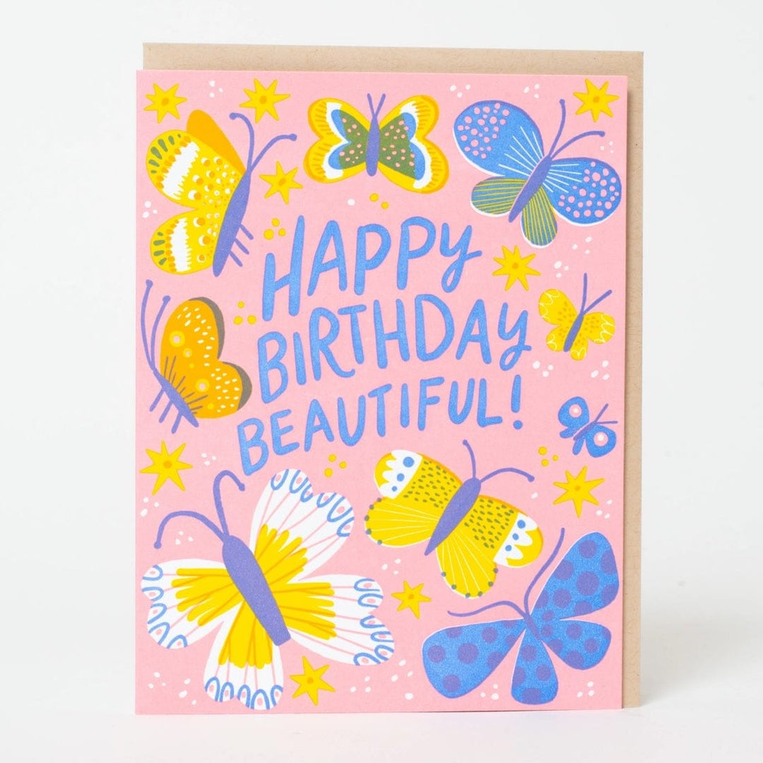 Hello!Lucky Card Butterfly Birthday Letterpress Card