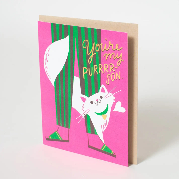 Hello!Lucky Card Cat Love Punny Letterpress Greeting Card