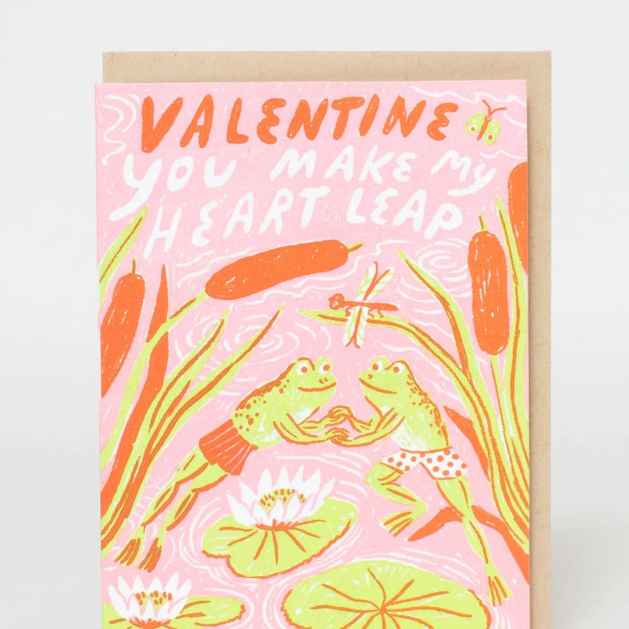 Hello!Lucky Card Leaping Frogs Valentine Card