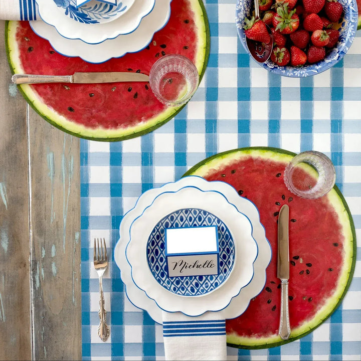 Hester & Cook Party Blue Painted Check Runner