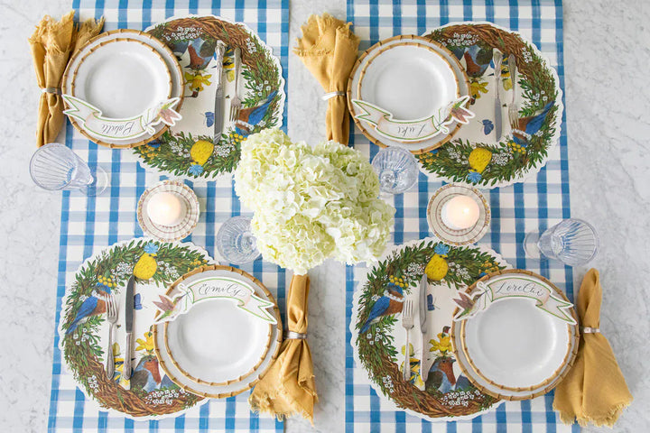 Hester & Cook Party Blue Painted Check Runner