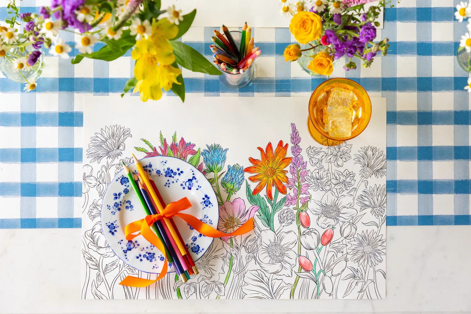 Hester & Cook Party Blue Painted Check Runner