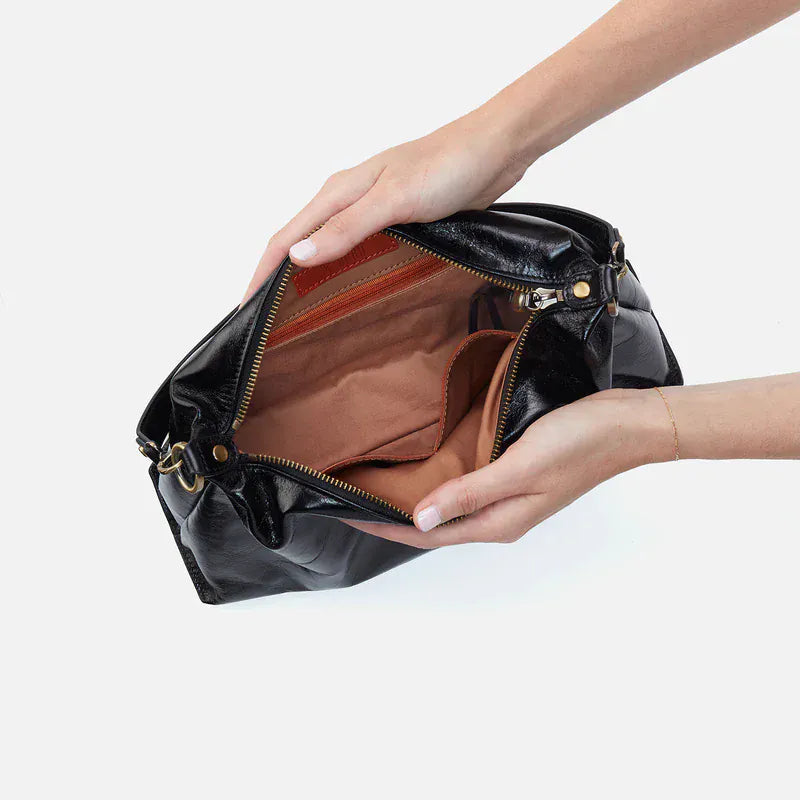 Hobo Fashion Avon Shoulder Bag - Black Polished Leather