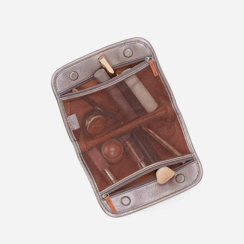 Hobo Fashion Beauty Cosmetic Pouch - Metallic Leather | Pewter Spur