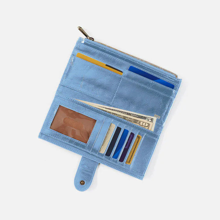 Hobo Fashion Dunn Continental Wallet - Polished Leather | Faded Denim