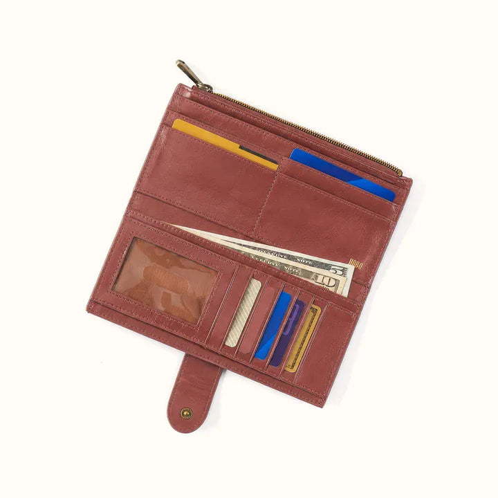 Hobo Fashion Dunn Continental Wallet - Polished Leather | Rosewood