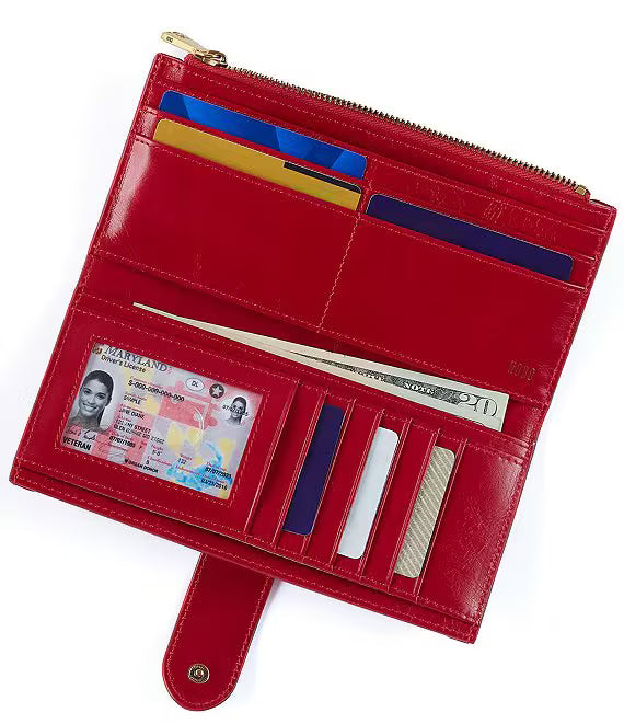 Hobo Fashion Dunn Continental Wallet - Polished Leather | True Red